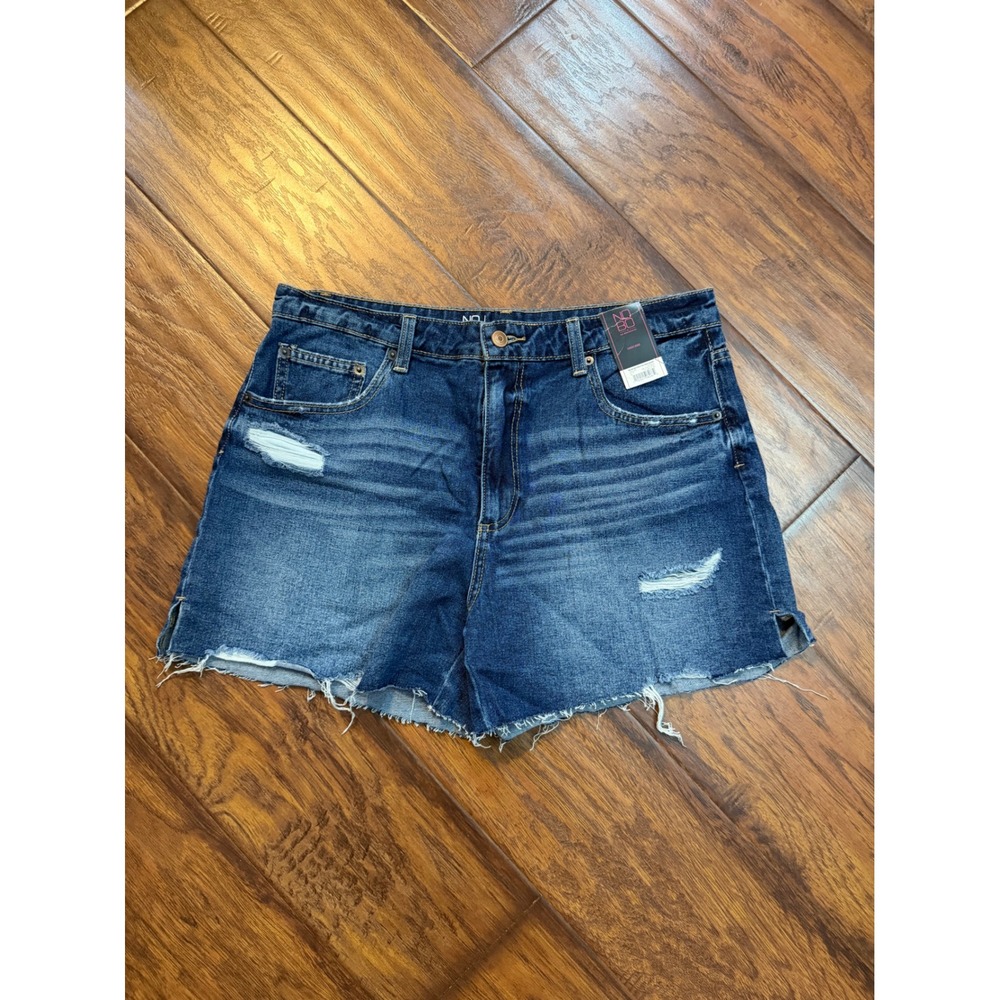 No Boundaries Shorts Women's 13 Blue NWT High Rise Destructed Denim Cut Offs‎